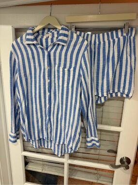 ZSupply Blue and White Striped Button-Up Shirt & Shorts Set